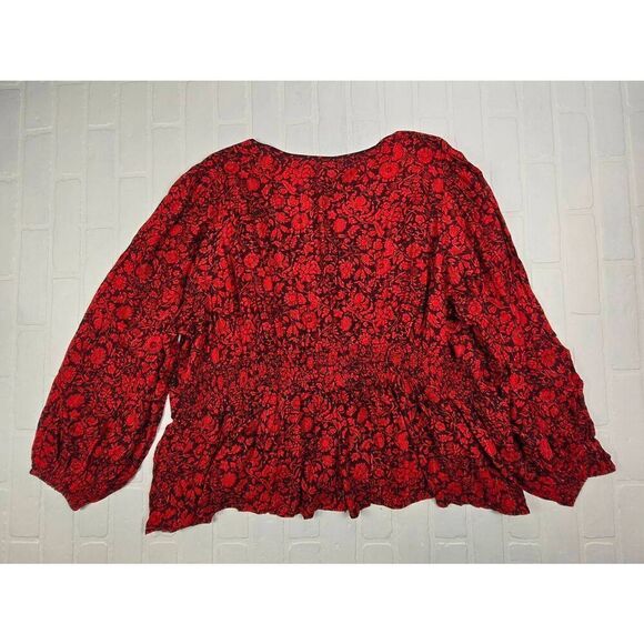 Knox Rose Floral V-Neck Balloon Sleeve Blouse 4X - Picture 2 of 4